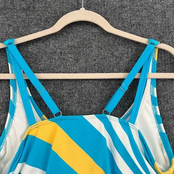 Lands End Tankini Swimsuit Top Womens 12 Blue Striped Built In Bra Underwire - Picture 6 of 8